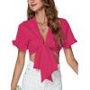 imageLYANER Womens Deep V Neck Tie Front Knot Ruffle Short Sleeve Crop Top Club BlouseRose