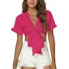 imageLYANER Womens Deep V Neck Tie Front Knot Ruffle Short Sleeve Crop Top Club BlouseRose