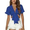 imageLYANER Womens Deep V Neck Tie Front Knot Ruffle Short Sleeve Crop Top Club BlouseRoyal Blue
