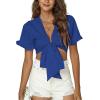 imageLYANER Womens Deep V Neck Tie Front Knot Ruffle Short Sleeve Crop Top Club BlouseRoyal Blue