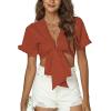 imageLYANER Womens Deep V Neck Tie Front Knot Ruffle Short Sleeve Crop Top Club BlouseRust Brown