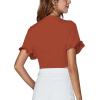 imageLYANER Womens Deep V Neck Tie Front Knot Ruffle Short Sleeve Crop Top Club BlouseRust Brown