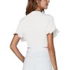imageLYANER Womens Deep V Neck Tie Front Knot Ruffle Short Sleeve Crop Top Club BlouseWhite