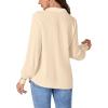 imageLYANER Womens Floral Lace Collar V Neck Button Down Long Puff Sleeve Office Blouse Shirt TopBeige
