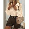 imageLYANER Womens Floral Lace Collar V Neck Button Down Long Puff Sleeve Office Blouse Shirt TopBeige