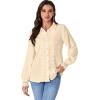 imageLYANER Womens Floral Lace Collar V Neck Button Down Long Puff Sleeve Office Blouse Shirt TopBeige