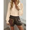 imageLYANER Womens Floral Lace Collar V Neck Button Down Long Puff Sleeve Office Blouse Shirt TopBeige