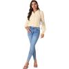 imageLYANER Womens Floral Lace Collar V Neck Button Down Long Puff Sleeve Office Blouse Shirt TopBeige