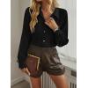 imageLYANER Womens Floral Lace Collar V Neck Button Down Long Puff Sleeve Office Blouse Shirt TopBlack