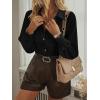 imageLYANER Womens Floral Lace Collar V Neck Button Down Long Puff Sleeve Office Blouse Shirt TopBlack