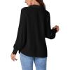 imageLYANER Womens Floral Lace Collar V Neck Button Down Long Puff Sleeve Office Blouse Shirt TopBlack