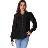 imageLYANER Womens Floral Lace Collar V Neck Button Down Long Puff Sleeve Office Blouse Shirt TopBlack