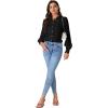 imageLYANER Womens Floral Lace Collar V Neck Button Down Long Puff Sleeve Office Blouse Shirt TopBlack