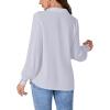 imageLYANER Womens Floral Lace Collar V Neck Button Down Long Puff Sleeve Office Blouse Shirt TopLight Blue