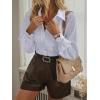 imageLYANER Womens Floral Lace Collar V Neck Button Down Long Puff Sleeve Office Blouse Shirt TopLight Blue