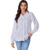 imageLYANER Womens Floral Lace Collar V Neck Button Down Long Puff Sleeve Office Blouse Shirt TopLight Blue