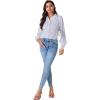 imageLYANER Womens Floral Lace Collar V Neck Button Down Long Puff Sleeve Office Blouse Shirt TopLight Blue