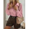 imageLYANER Womens Floral Lace Collar V Neck Button Down Long Puff Sleeve Office Blouse Shirt TopLight Pink
