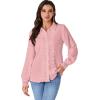 imageLYANER Womens Floral Lace Collar V Neck Button Down Long Puff Sleeve Office Blouse Shirt TopLight Pink