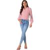 imageLYANER Womens Floral Lace Collar V Neck Button Down Long Puff Sleeve Office Blouse Shirt TopLight Pink