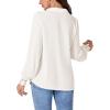 imageLYANER Womens Floral Lace Collar V Neck Button Down Long Puff Sleeve Office Blouse Shirt TopSolid White