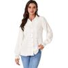 imageLYANER Womens Floral Lace Collar V Neck Button Down Long Puff Sleeve Office Blouse Shirt TopSolid White