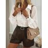 imageLYANER Womens Floral Lace Collar V Neck Button Down Long Puff Sleeve Office Blouse Shirt TopSolid White