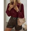 imageLYANER Womens Floral Lace Collar V Neck Button Down Long Puff Sleeve Office Blouse Shirt TopWine Red