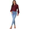 imageLYANER Womens Floral Lace Collar V Neck Button Down Long Puff Sleeve Office Blouse Shirt TopWine Red