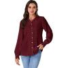 imageLYANER Womens Floral Lace Collar V Neck Button Down Long Puff Sleeve Office Blouse Shirt TopWine Red