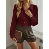imageLYANER Womens Floral Lace Collar V Neck Button Down Long Puff Sleeve Office Blouse Shirt TopWine Red
