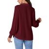 imageLYANER Womens Floral Lace Collar V Neck Button Down Long Puff Sleeve Office Blouse Shirt TopWine Red