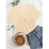 imageLYANER Womens Floral Print V Neck Tie Knot Ruffle Hem Short Sleeve Blouse Peplum TopBeige