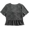 imageLYANER Womens Floral Print V Neck Tie Knot Ruffle Hem Short Sleeve Blouse Peplum TopBlack