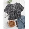 imageLYANER Womens Floral Print V Neck Tie Knot Ruffle Hem Short Sleeve Blouse Peplum TopBlack Floral