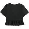 imageLYANER Womens Floral Print V Neck Tie Knot Ruffle Hem Short Sleeve Blouse Peplum TopBlack Solid