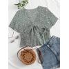 imageLYANER Womens Floral Print V Neck Tie Knot Ruffle Hem Short Sleeve Blouse Peplum TopDeep Green Floral
