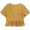 imageLYANER Womens Floral Print V Neck Tie Knot Ruffle Hem Short Sleeve Blouse Peplum TopGinger