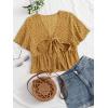 imageLYANER Womens Floral Print V Neck Tie Knot Ruffle Hem Short Sleeve Blouse Peplum TopGinger