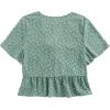 imageLYANER Womens Floral Print V Neck Tie Knot Ruffle Hem Short Sleeve Blouse Peplum TopGreen Floral