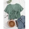 imageLYANER Womens Floral Print V Neck Tie Knot Ruffle Hem Short Sleeve Blouse Peplum TopGreen Floral