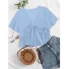 imageLYANER Womens Floral Print V Neck Tie Knot Ruffle Hem Short Sleeve Blouse Peplum TopLight Blue