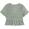 imageLYANER Womens Floral Print V Neck Tie Knot Ruffle Hem Short Sleeve Blouse Peplum TopLight Green Floral