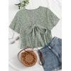 imageLYANER Womens Floral Print V Neck Tie Knot Ruffle Hem Short Sleeve Blouse Peplum TopLight Green Floral
