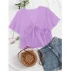 imageLYANER Womens Floral Print V Neck Tie Knot Ruffle Hem Short Sleeve Blouse Peplum TopLight Purple