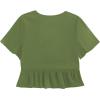 imageLYANER Womens Floral Print V Neck Tie Knot Ruffle Hem Short Sleeve Blouse Peplum TopPea Green