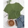 imageLYANER Womens Floral Print V Neck Tie Knot Ruffle Hem Short Sleeve Blouse Peplum TopPea Green