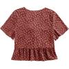 imageLYANER Womens Floral Print V Neck Tie Knot Ruffle Hem Short Sleeve Blouse Peplum TopRed