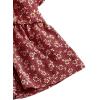 imageLYANER Womens Floral Print V Neck Tie Knot Ruffle Hem Short Sleeve Blouse Peplum TopRed