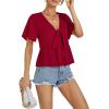 imageLYANER Womens Floral Print V Neck Tie Knot Ruffle Hem Short Sleeve Blouse Peplum TopRed Solid